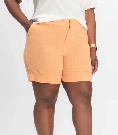 Shorts Feminino Plus Size em Linho Secret Glam Laranja