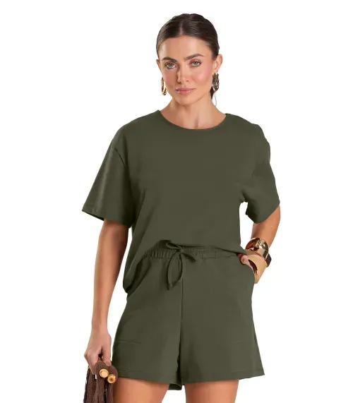 Conjunto Feminino Blusa Com Shorts Dianna Verde