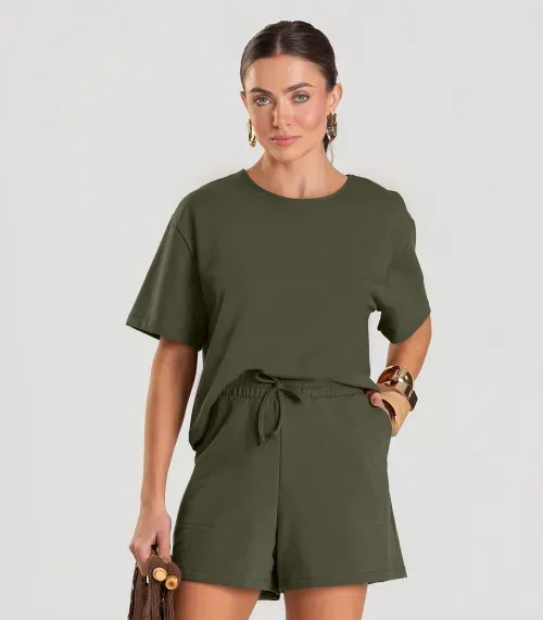 Conjunto Feminino Blusa Com Shorts Dianna Verde