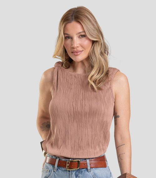 Regata Feminina Texturizada Elegante Dianna Marrom