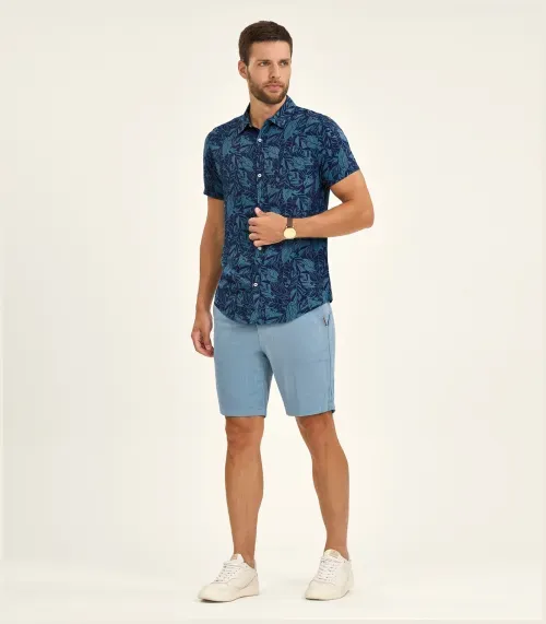 Bermuda Masculina em Linho Strong Diametro Azul