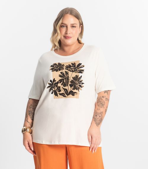 Camiseta Feminina Manga Curta Secret Glam Bege