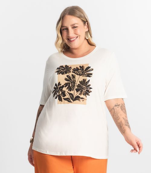 Camiseta Feminina Manga Curta Secret Glam Bege