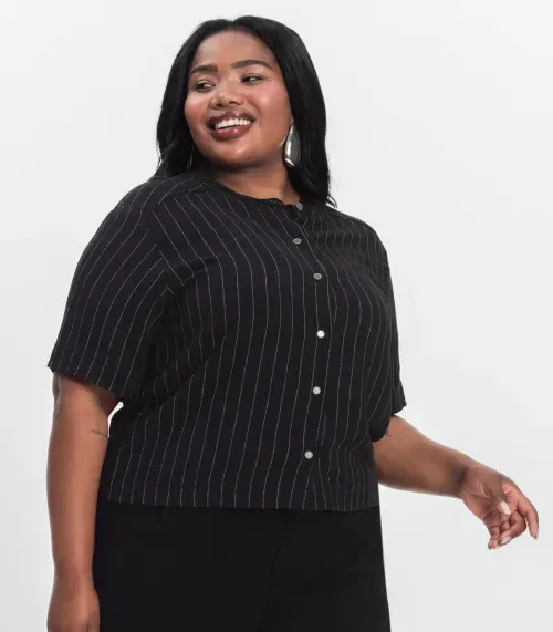 Camisa Manga Curta Plus Size Secret Glam Preto