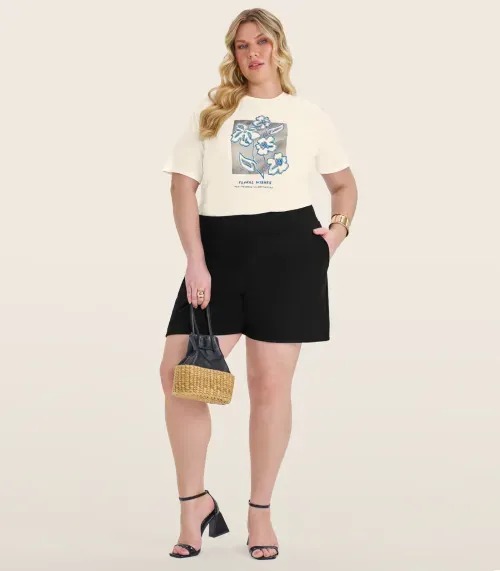 Camisa Manga Curta Plus Size Secret Glam Bege