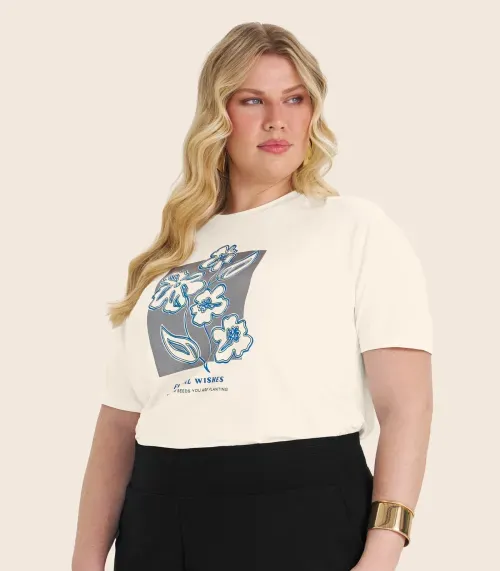 Camisa Manga Curta Plus Size Secret Glam Bege