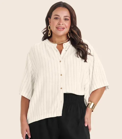 Camisa Manga Curta Plus Size Secret Glam Bege