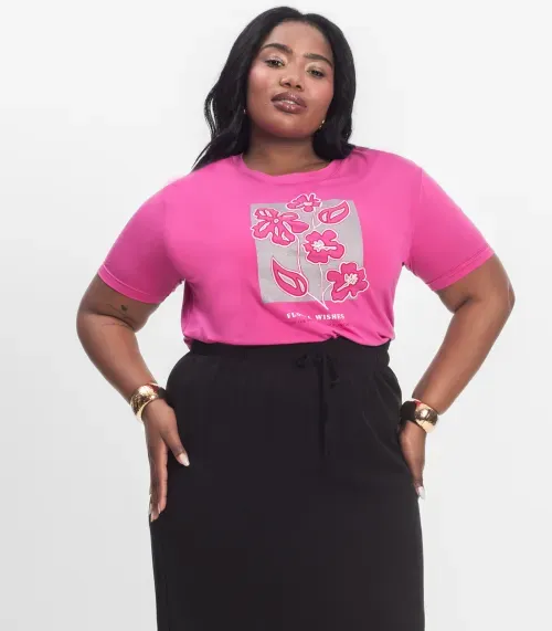 Camisa Manga Curta Plus Size Secret Glam Rosa