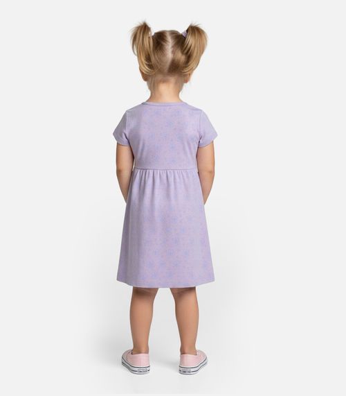 Vestido Infantil Manga Curta Estampado Biju Kids Roxo