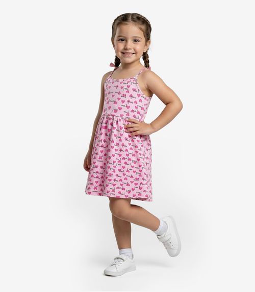 Vestido Infantil Estampado de Alcinha Biju Kids Rosa