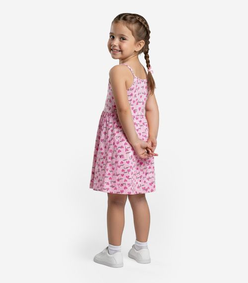 Vestido Infantil Estampado de Alcinha Biju Kids Rosa