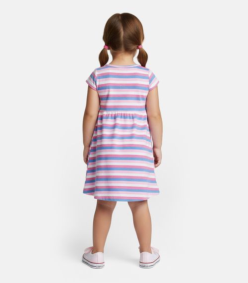 Vestido Infantil Manga Curta Estampado Biju Kids Rosa