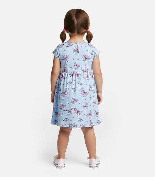 Vestido Infantil Manga Curta Estampado Biju Kids Azul