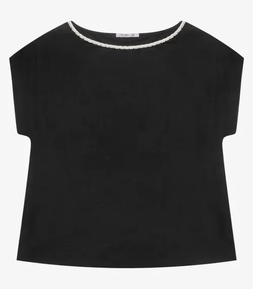 Blusa Manga Curta Feminina Plus Size Secret Glam Preto