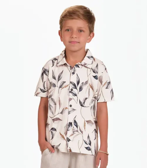 Camisa Meia Malha Menino Trick Nick Bege