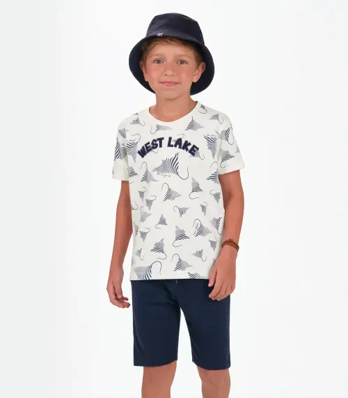 Conjuto Menino Trick Nick Camiseta Com Bermuda Bege