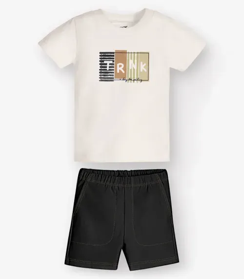 Conjunto Camiseta com Bermuda Menino Trick Nick Bege