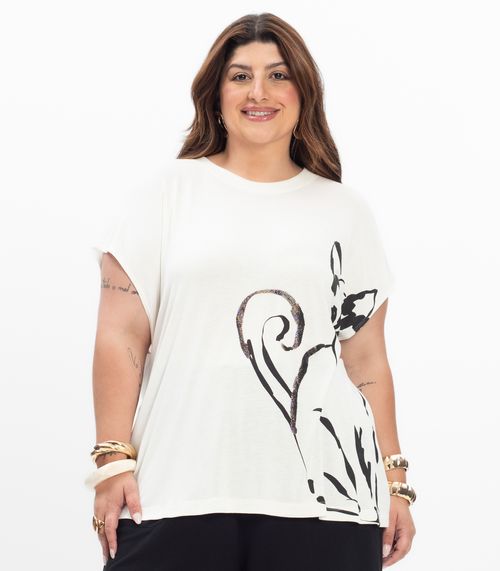 Camiseta Feminina Plus Size Secret Glam Bege