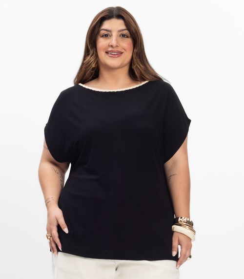 Blusa Manga Curta Feminina Plus Size Secret Glam Marrom