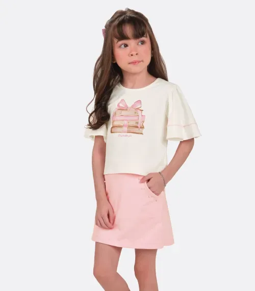 Conjunto Blusa com Shorts Saia Trick Nick Bege