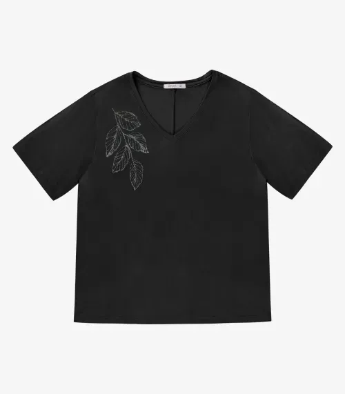 Blusa Manga Curta Feminina Plus Size Secret Glam Preto