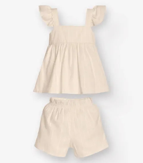 Conjunto Bata com Shorts Bebê Trick Nick Bege