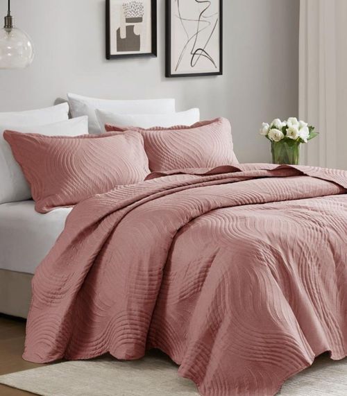 Jogo De Colcha Queen Milão 150 Fios Corttex Rosa