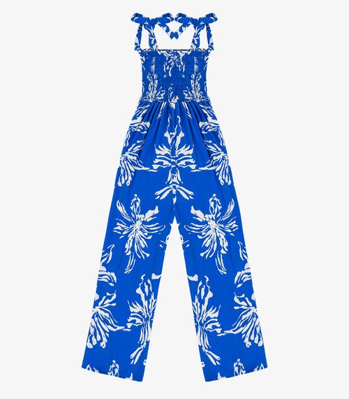 Macacão Longo Feminino De Lastex Estampado Select Azul