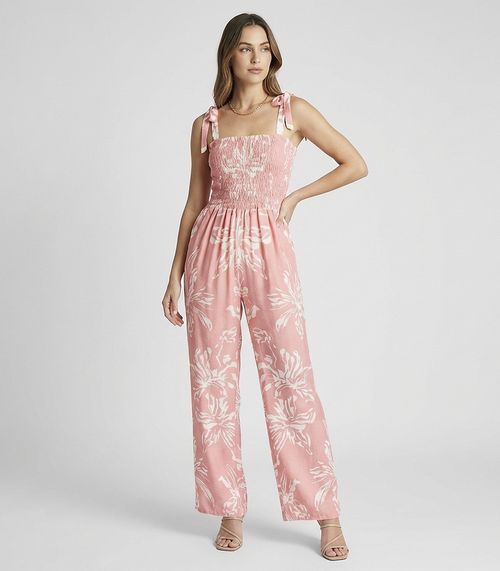 Macacão Longo Feminino De Lastex Estampado Select Laranja