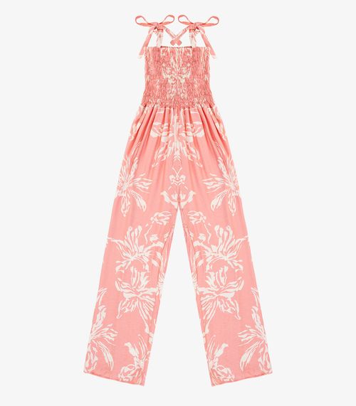 Macacão Longo Feminino De Lastex Estampado Select Laranja