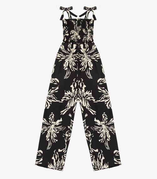 Macacão Longo Feminino De Lastex Estampado Select Preto