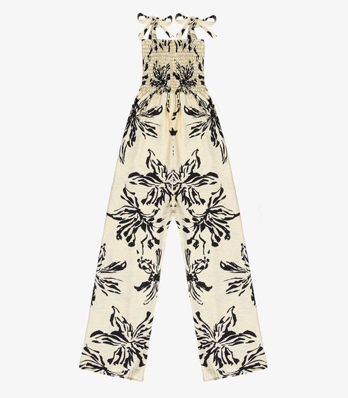 Macacão Longo Feminino De Lastex Estampado Select Bege