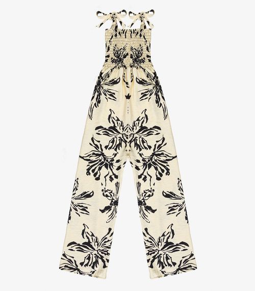 Macacão Longo Feminino De Lastex Estampado Select Bege