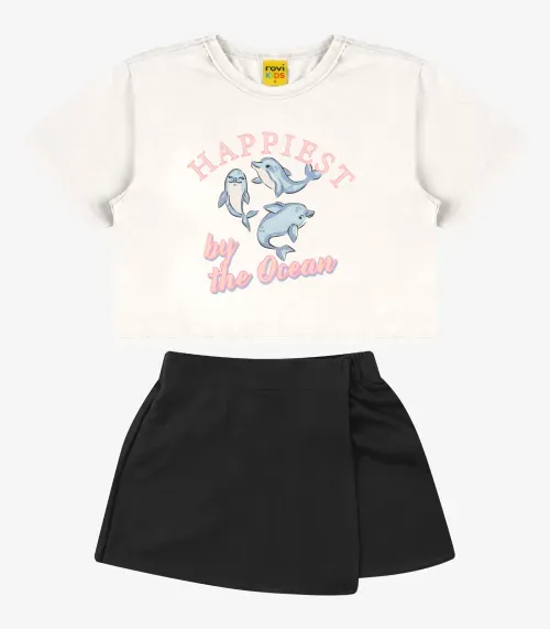 Conjunto Blusa com Shorts Menina Rovi Kids Bege