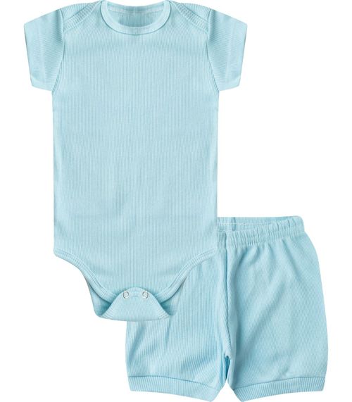 Kit Body Bebê Curto Canelado 2 Peças Select Azul