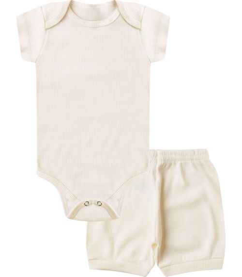 Kit Body Bebê Curto Canelado 2 Peças Select Bege