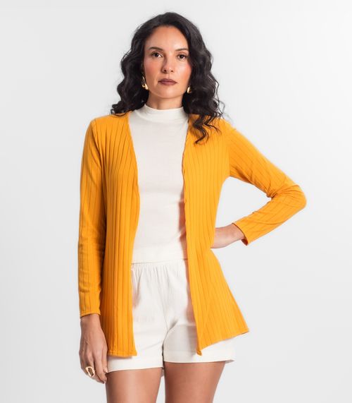 Cardigan Feminino Canelado Infinita Cor Amarelo