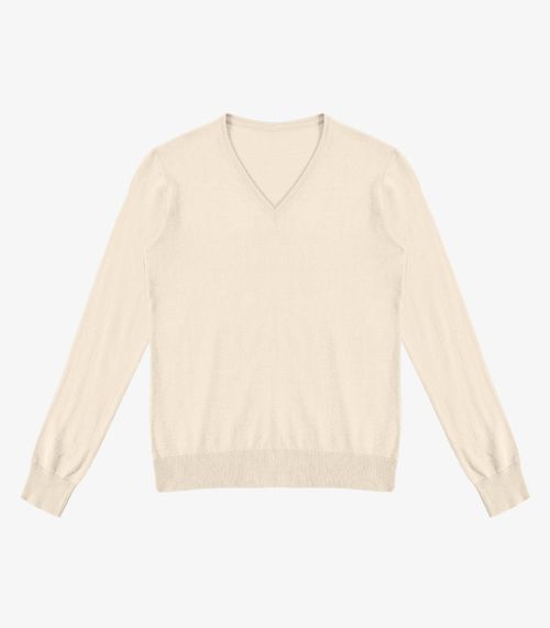 Sueter Feminino Gola V Em Tricot Rovitex Bege