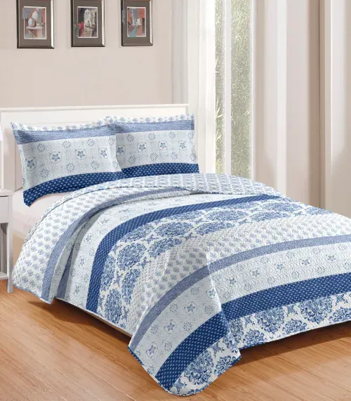 Colcha King Bouti Patchwork Microfibra Rozac Azul