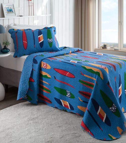 Colcha Solteiro Bouti Infantil Microfibra Rozac Azul