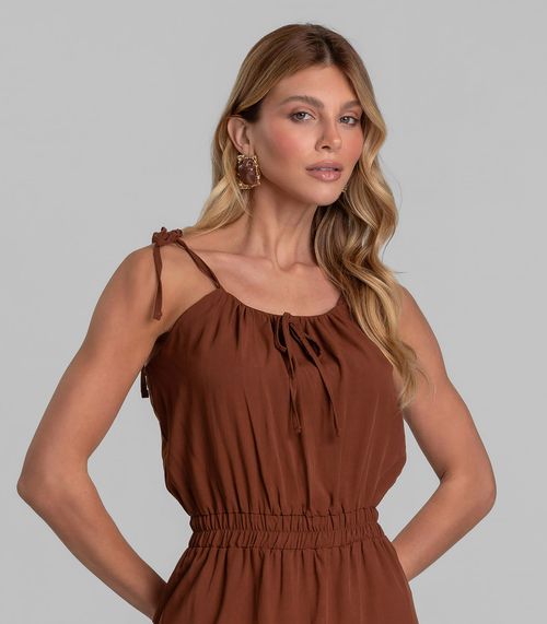 Vestido Midi Feminino De Alça Em Viscose Dianna Marrom