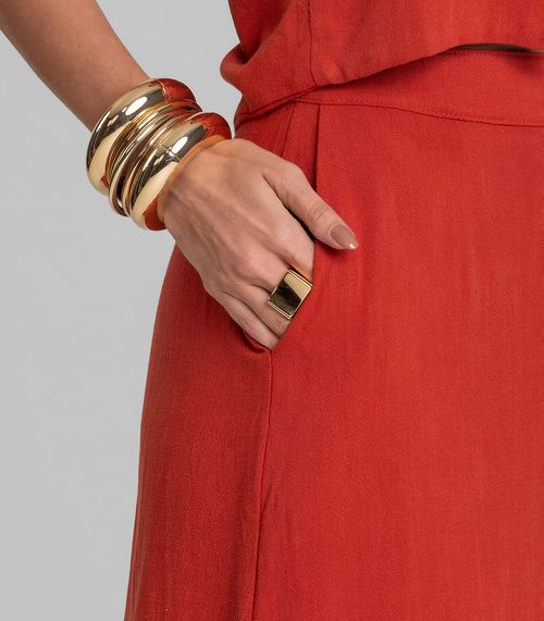 Saia Midi Em Tecido Linho Dianna Laranja