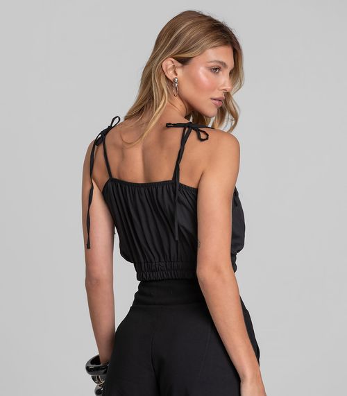 Blusa Cropped Feminina De Alça Em Viscose Dianna Preto