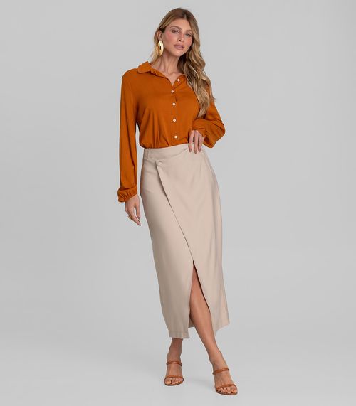 Saia Midi Transpassada Feminina Dianna Bege