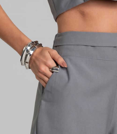 Shorts Feminino Cós Alto Em Alfaiataria Dianna Cinza