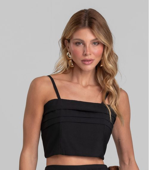 Blusa Cropped Feminina De Alça Regulável Dianna Preto