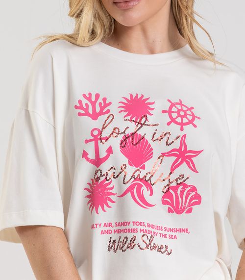 T-Shirt Oversized Feminina Dianna Bege