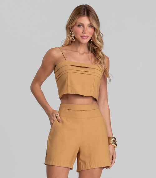 Shorts Feminino Cós Alto Em Alfaiataria Dianna Marrom