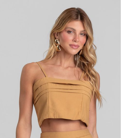 Blusa Cropped Feminina De Alça Regulável Dianna Marrom