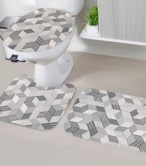 Jogo De Banheiro Estampado Tapetes Junior Cinza